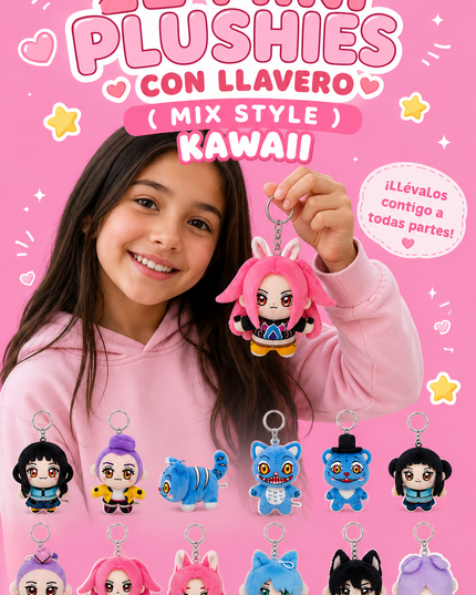 MINI PLUSHIES WITH KEYCHAINS КРОР ( MIX CARTOON) 12 PCS SET
