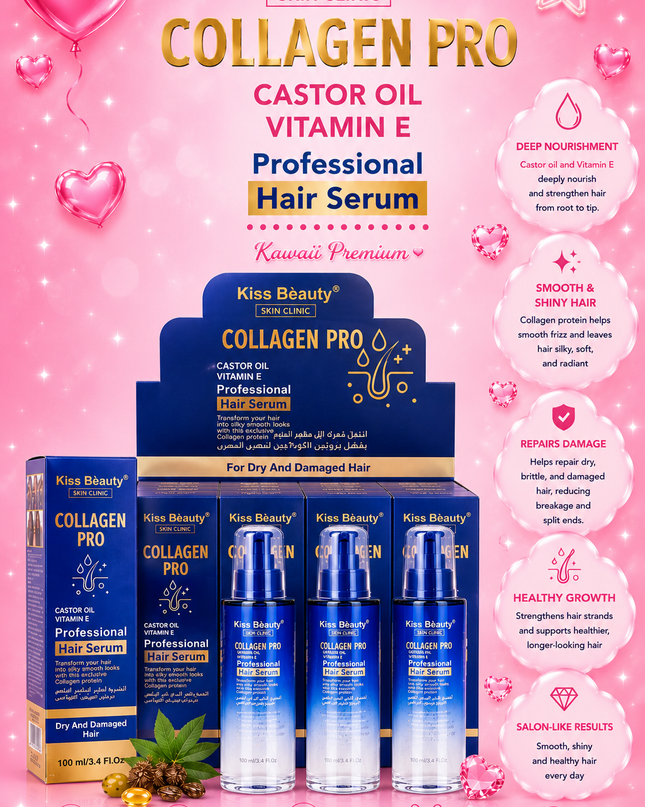 KISS BEAUTY  COLLAGEN PRO Professional hair serum- 12 pcs box ( big size 100 ml per bottle )