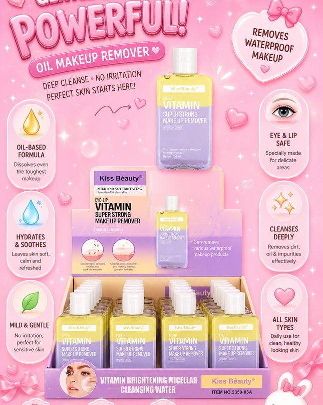 MAKEUP REMOVER KISS BEAUTY - 24 pcs box big size 100 ml per bottle (#235903A)