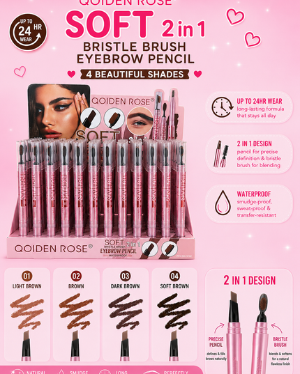 SKY HIGH QOIDEN ROSE - RETRACTABLE DUO EYEBROW PENCIL & BRUSH - (72 pcs box) brush #2