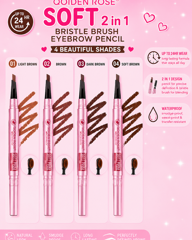 SKY HIGH QOIDEN ROSE - RETRACTABLE DUO EYEBROW PENCIL & BRUSH - (72 pcs box) brush #2