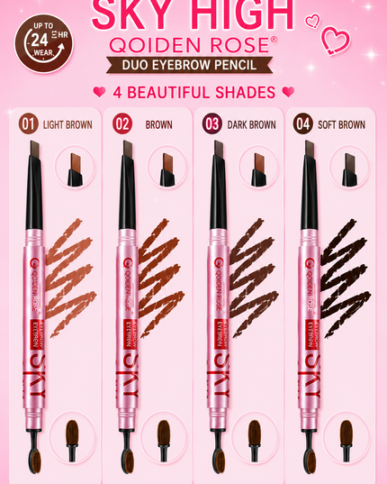 SKY HIGH QOIDEN ROSE - RETRACTABLE DUO EYEBROW PENCIL & BRUSH - (72 pcs box) brush #2