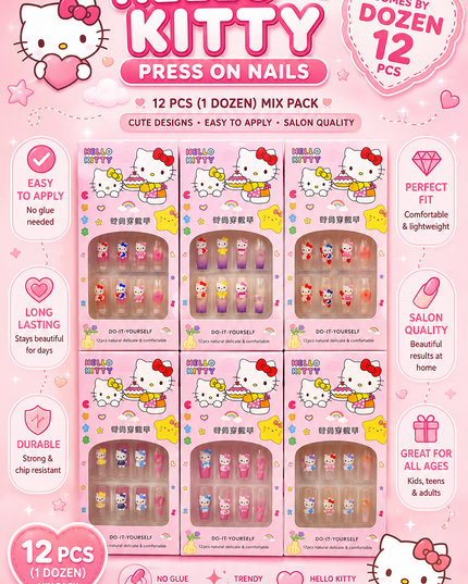 PRESS NAILS-  KITTY ( 12 pcs in a box)
