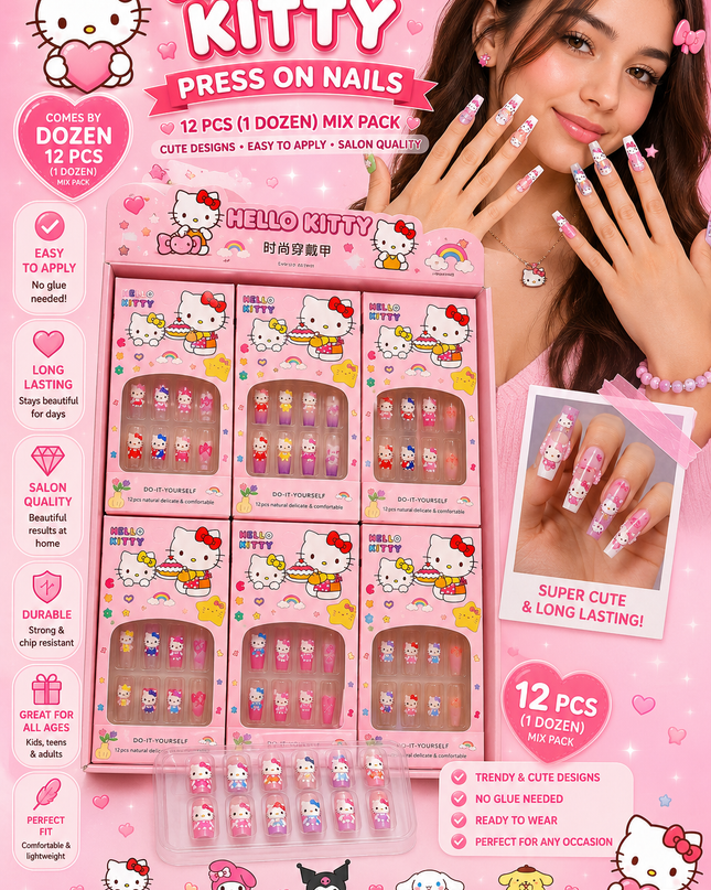 PRESS NAILS-  KITTY ( 12 pcs in a box)