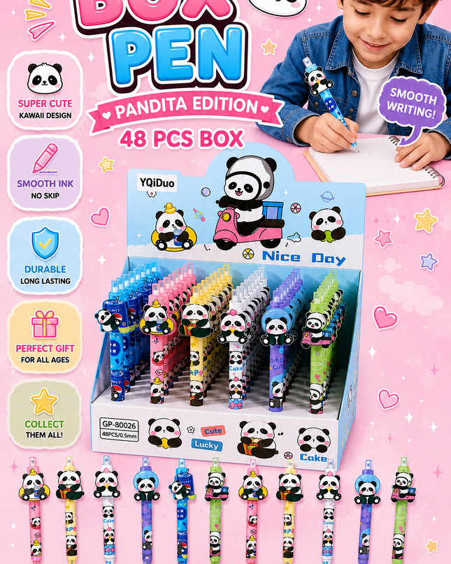 PANDITA PLUMAS - BABY PANDA PENS - 48 PCS BOX (#GP80026)