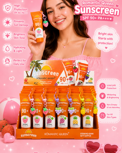 SUNSCREEN 90+ ROMANTIC QUEEN WITH KEYCHAIN - FRUIT - 24 pcs box ( #S090)