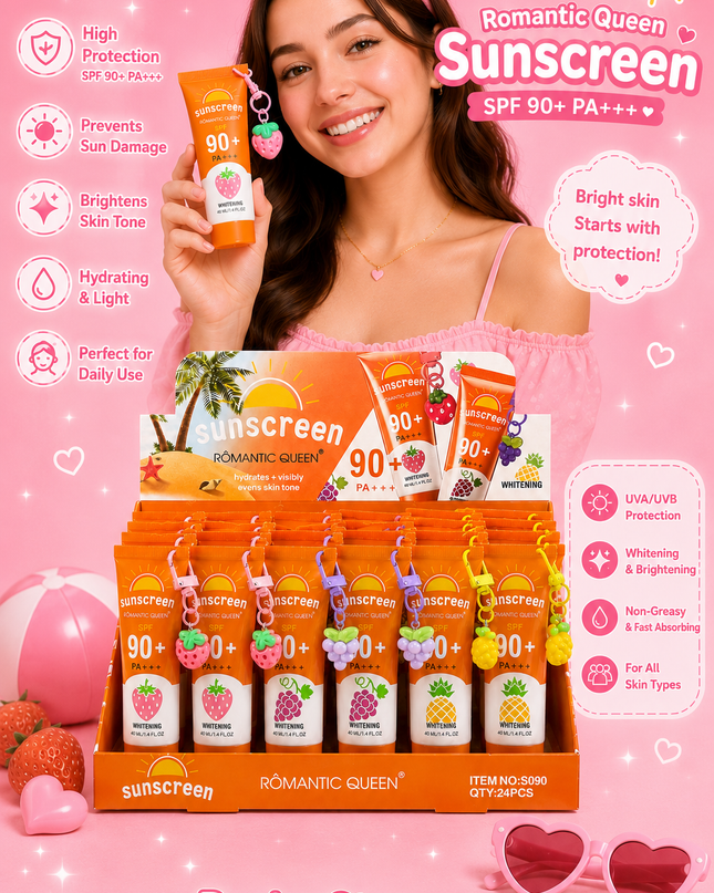 SUNSCREEN 90+ ROMANTIC QUEEN WITH KEYCHAIN - FRUIT - 24 pcs box ( #S090)
