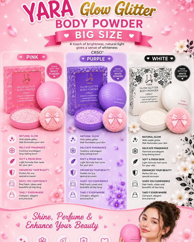 YARA BIG SIZE BODY POWDER PERFUME with glitter  -1 pcs