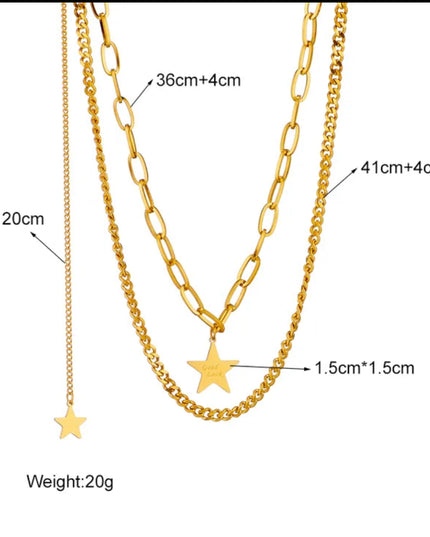 Star necklace 18k Gold Filled/ doble Chain- non tarnish - stainless steel