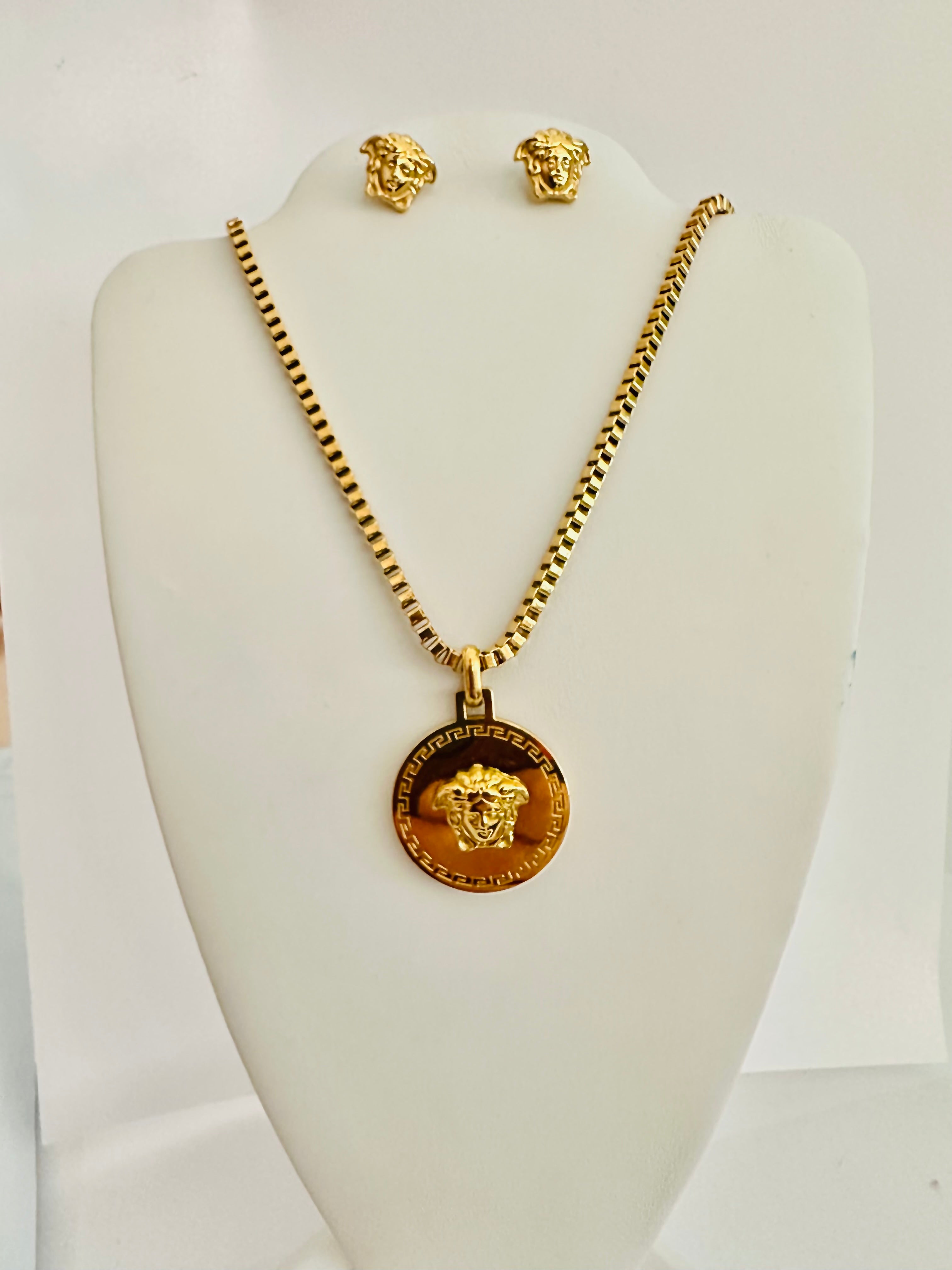 Medusa set necklace and earrings  18k Gold Filled (non-tarnish) Stainless Steel Waterproof Gold.