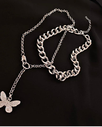 Cadena doble gruesa mariposa Acero inoxidable chapado en oro de 18k resistente al agua 