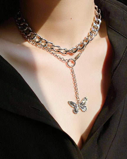 Cadena doble gruesa mariposa Acero inoxidable chapado en oro de 18k resistente al agua 