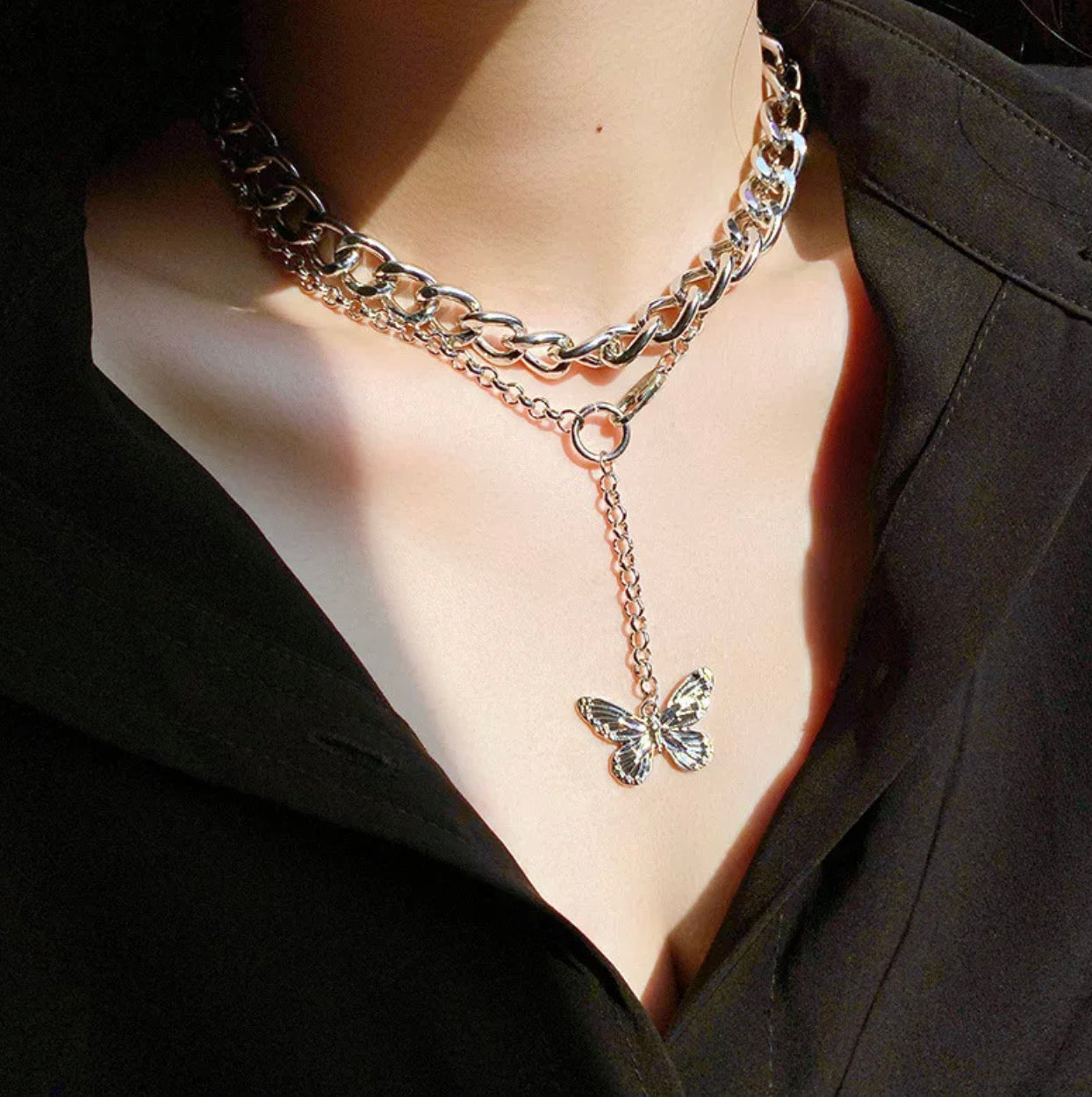 Butterfly chunky doble chain 18k Gold Filled Stainless Steel waterproof