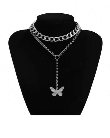 Cadena doble gruesa mariposa Acero inoxidable chapado en oro de 18k resistente al agua 