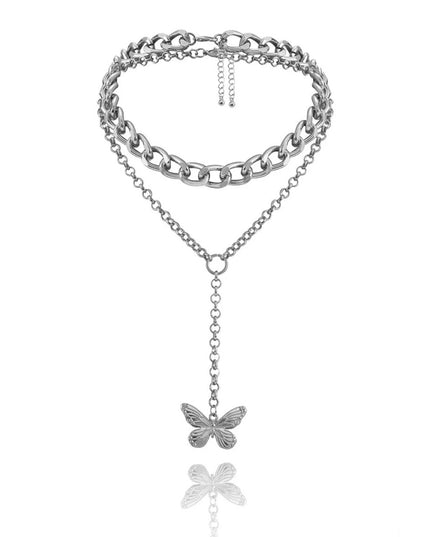 Cadena doble gruesa mariposa Acero inoxidable chapado en oro de 18k resistente al agua 