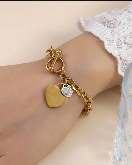 Pulsera Redonda Forma Corazón 18k Gold Filled -acero inoxidable 