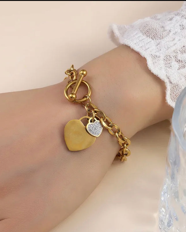 Pulsera Redonda Forma Corazón 18k Gold Filled -acero inoxidable 