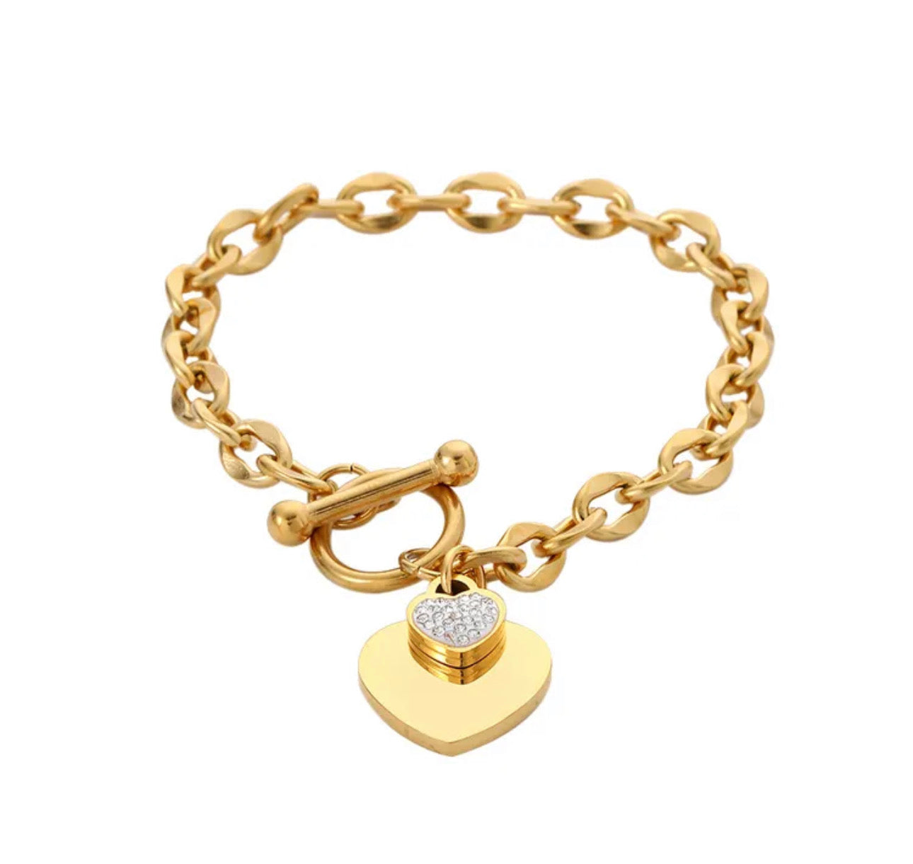 Pulsera Redonda Forma Corazón 18k Gold Filled -acero inoxidable 