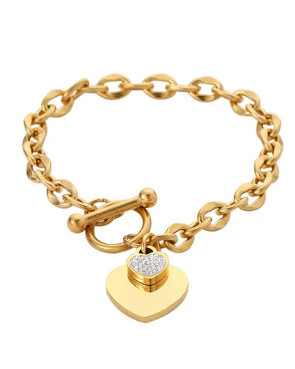 Pulsera Redonda Forma Corazón 18k Gold Filled -acero inoxidable 