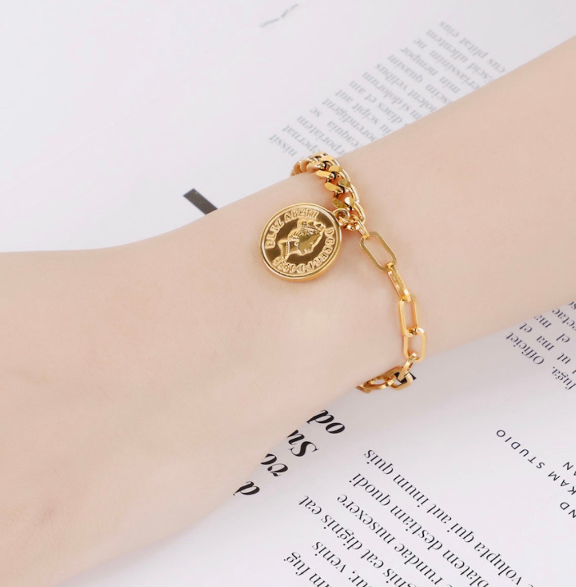 Bracelet Vintage Coin 18k Gold Filled - STAINLESS STEEL - NON TARNISH