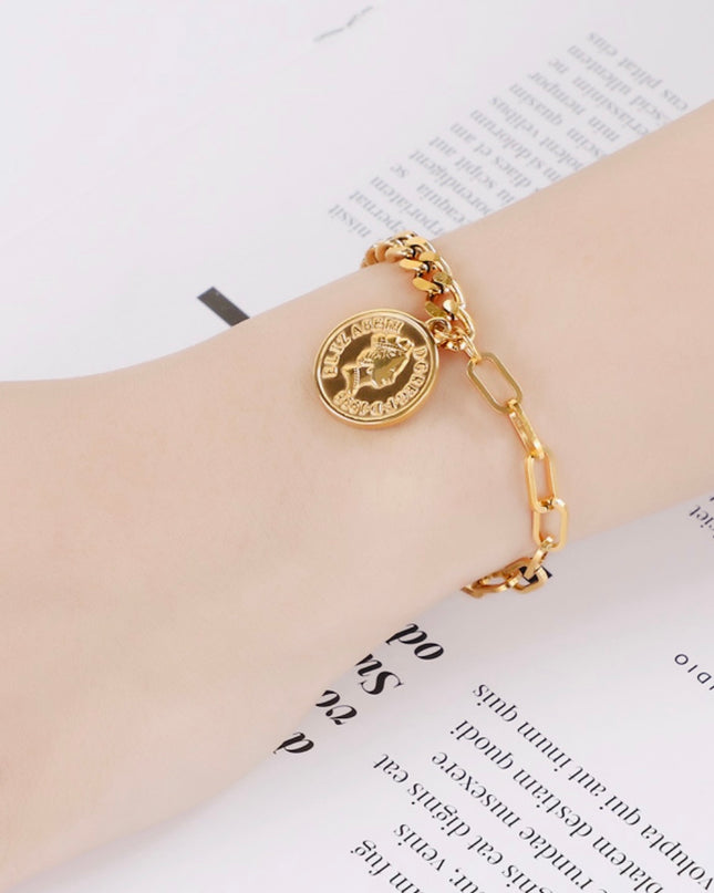Pulsera Vintage Coin 18k Gold Filled - ACERO INOXIDABLE - SIN DESGASTE 