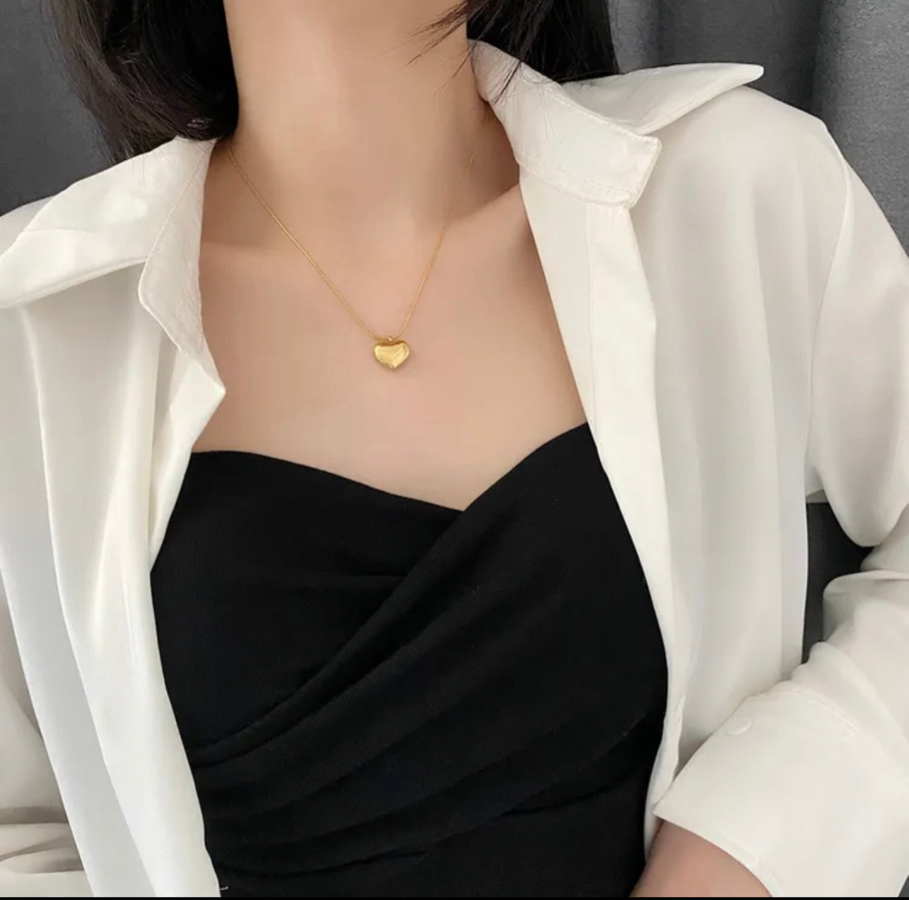 Collar de corazón simple relleno de oro de 18 k - acero de titanio - resistente al agua 