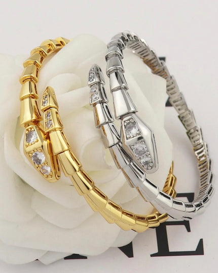 Víbora Love Serpenti con pulsera de diamantes ajustable, acero inoxidable, relleno de oro de 18 quilates, no se deslustra, ajustable 