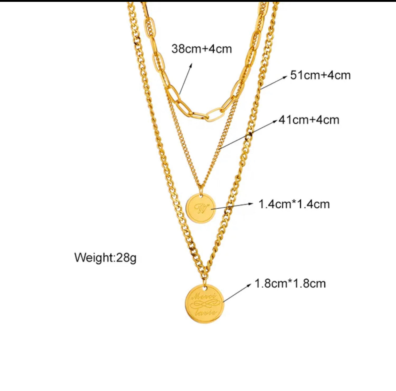 Triple Chain Neckace Wisdom Merci Lavie 18K Gold Filled