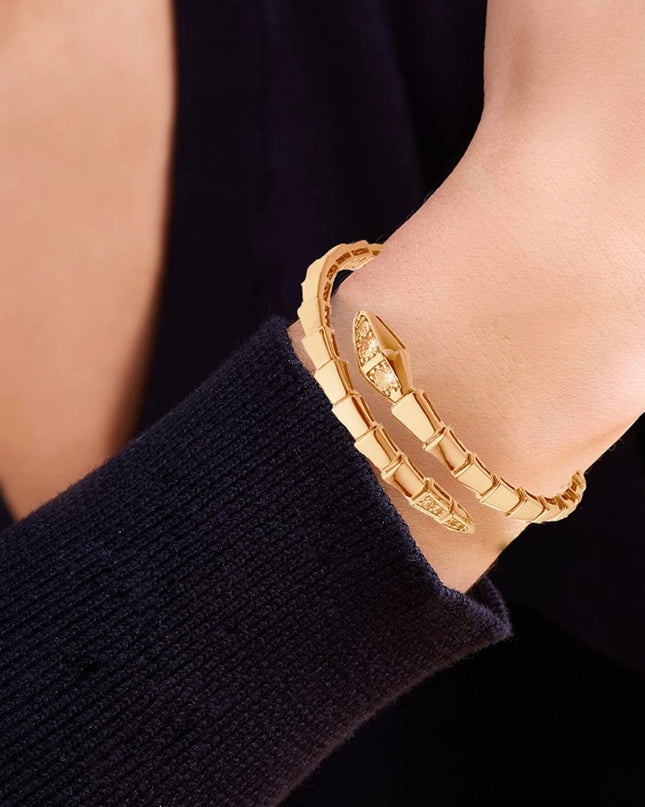 Víbora Love Serpenti con pulsera de diamantes ajustable, acero inoxidable, relleno de oro de 18 quilates, no se deslustra, ajustable 