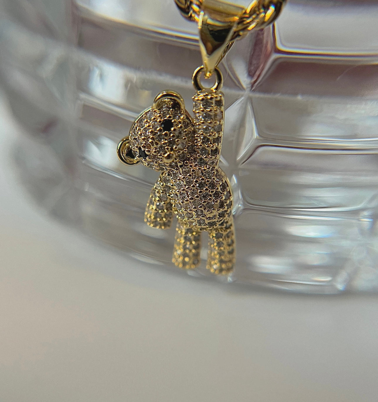 Bear Necklace with Rope Chain- 18K Gold Filled Cubic Zircon