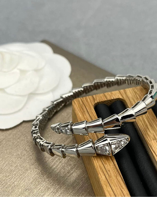 Víbora Love Serpenti con pulsera de diamantes ajustable, acero inoxidable, relleno de oro de 18 quilates, no se deslustra, ajustable 