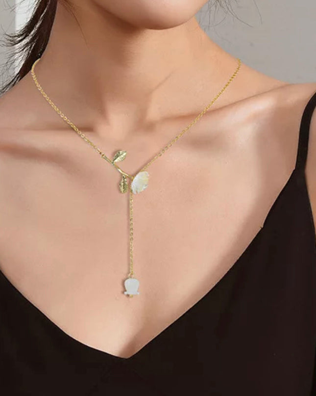 Stainless steel necklace style vintage - pearl rose desing