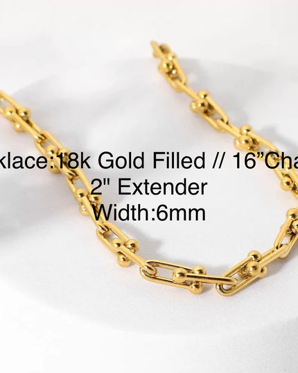 Collar grueso de eslabones graduados Relleno de oro de 18 k a prueba de agua (no 