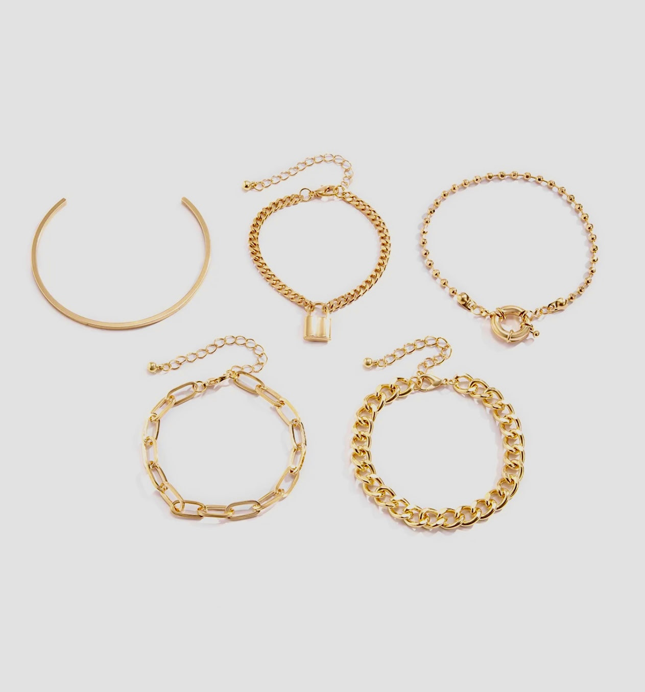 Juego de Pulseras de Oro para Mujer Eslabones de Metal Chapado en Oro de 14k Ajustables | Juego 5 piezas 