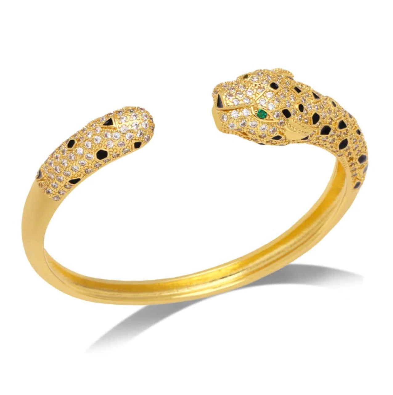 Panther Bracelet, Phanter Bangle |Doble Panther gold with cubic zirconia