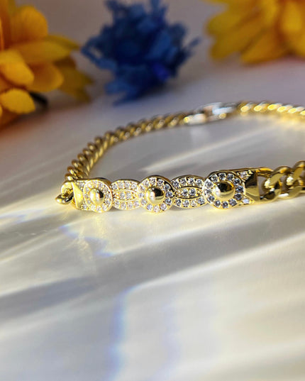 Pulsera chunky 18k Gold Filled 10 circonitas cúbicas Color Oro 5mm ancho 