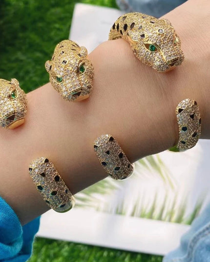 Brazalete Pantera, Brazalete Phanter |Doble pantera oro con zirconia cúbica 