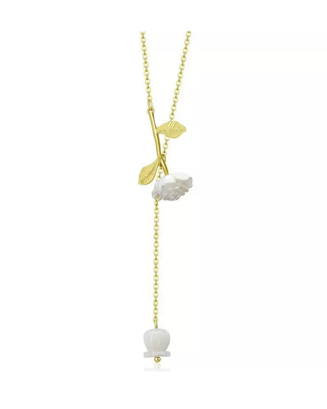 Collar de acero inoxidable estilo vintage - diseño rosa perla 