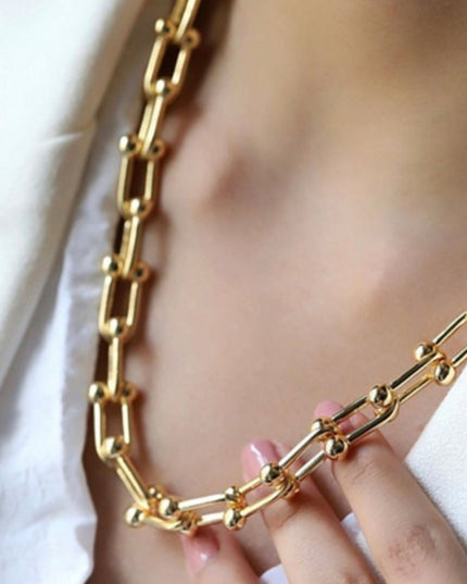 Collar grueso de eslabones graduados Relleno de oro de 18 k a prueba de agua (no 