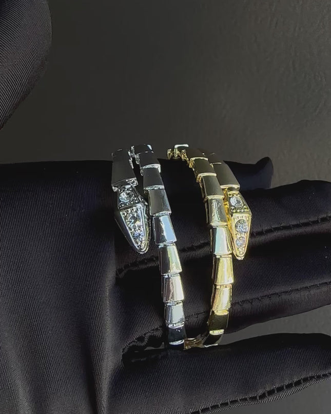 Víbora Love Serpenti con pulsera de diamantes ajustable, acero inoxidable, relleno de oro de 18 quilates, no se deslustra, ajustable 