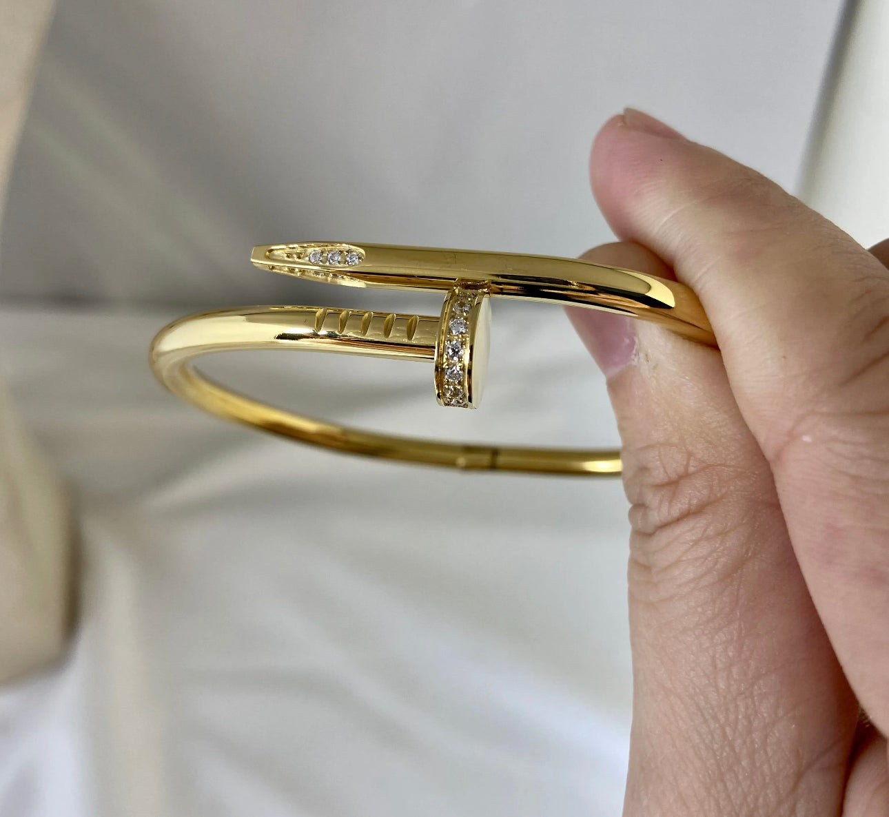 Nail bangle- Nail bracelet -18k Gold Filled- adjustable with- stainless steel - SILVER AND GOLD