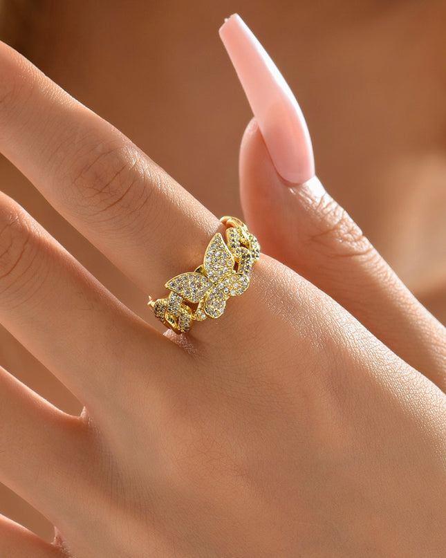 Anillo mariposa anillo abierto / talla 7 acero inoxidable 18kGoldfilled - anillo abierto 