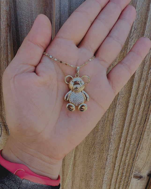 Juego de collar y aretes de oso de oro de 18 k con circonitas cúbicas/juego de joyas. 