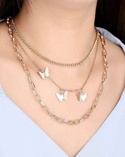 Triple Chain Butterfly 18k Gold Filled