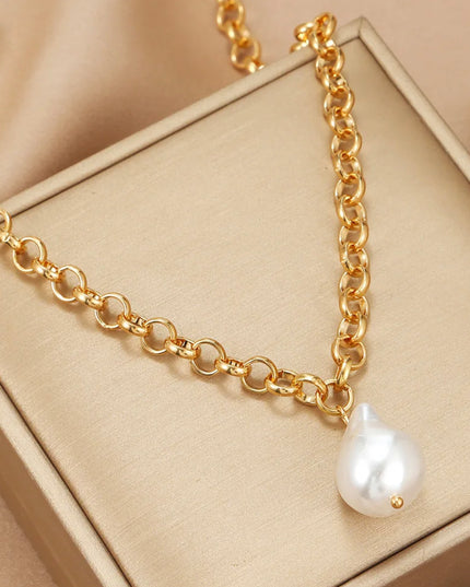 Collar de perlas chapadas en oro de 18k/ acero inoxidable/ perla 