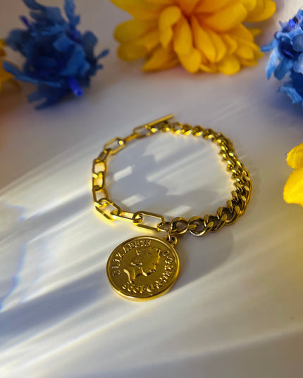 Pulsera Vintage Coin 18k Gold Filled - ACERO INOXIDABLE - SIN DESGASTE 