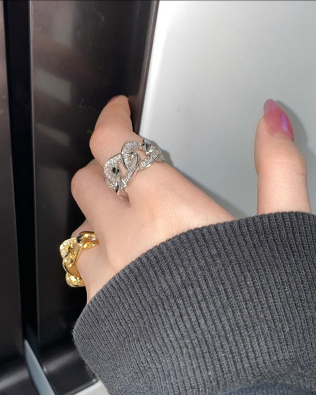 925 Chunky ring - anillo abierto / 18kGoldfilled / ajustable resistente al desgaste - ajustable 