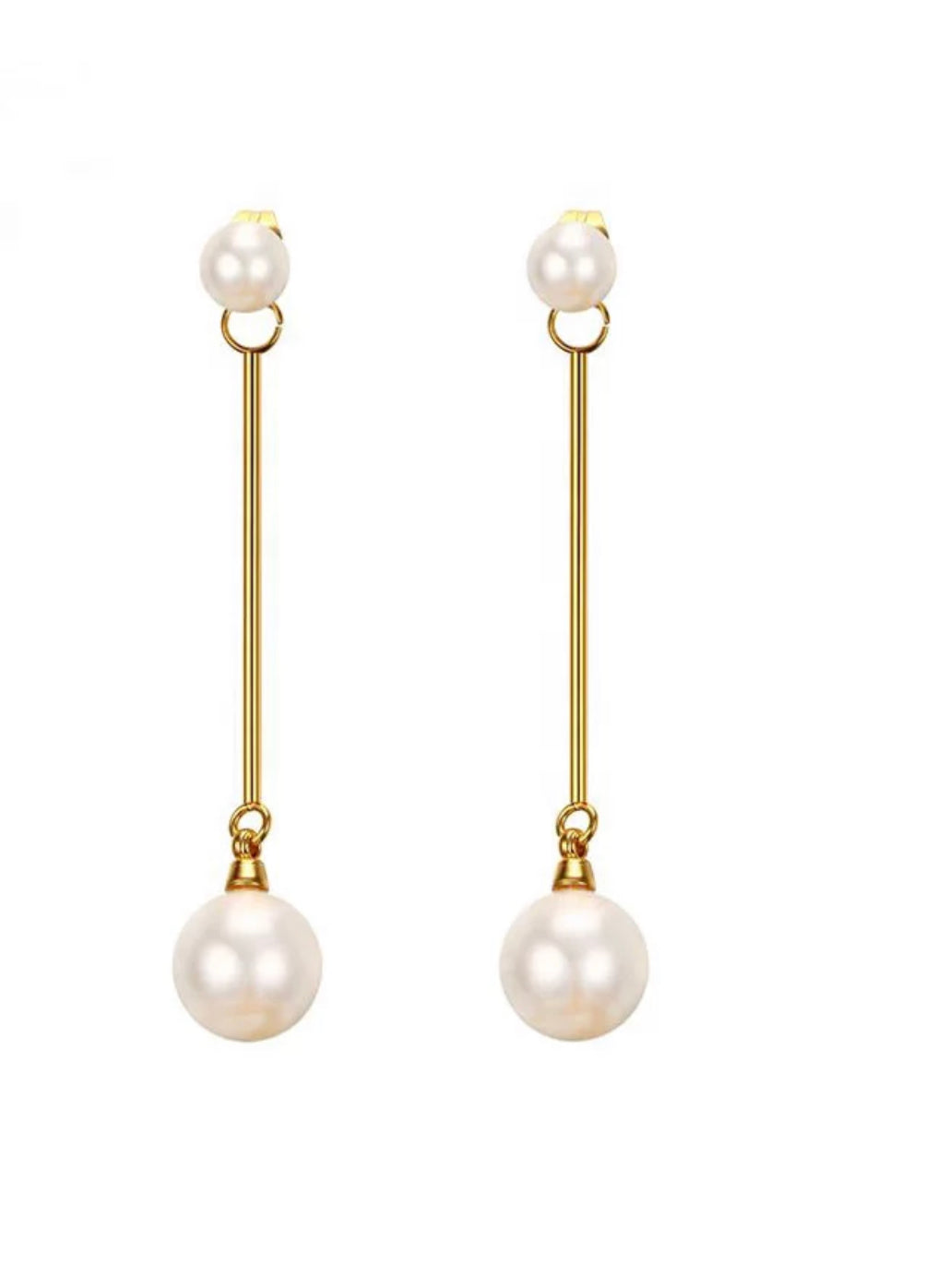 Aretes Perla Perla rellena de oro de 18k/ Acero inoxidable/ Perla doble grande/ Stud/ Baño de oro 