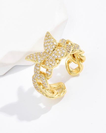 Ring butterfly open ring  / size 7 stainless steel  18kGold filled - open ring