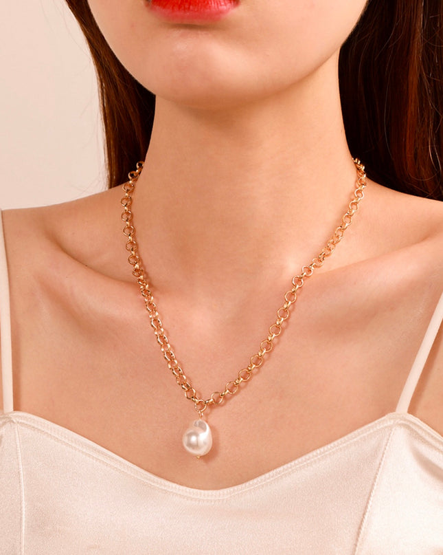 Collar de perlas chapadas en oro de 18k/ acero inoxidable/ perla 